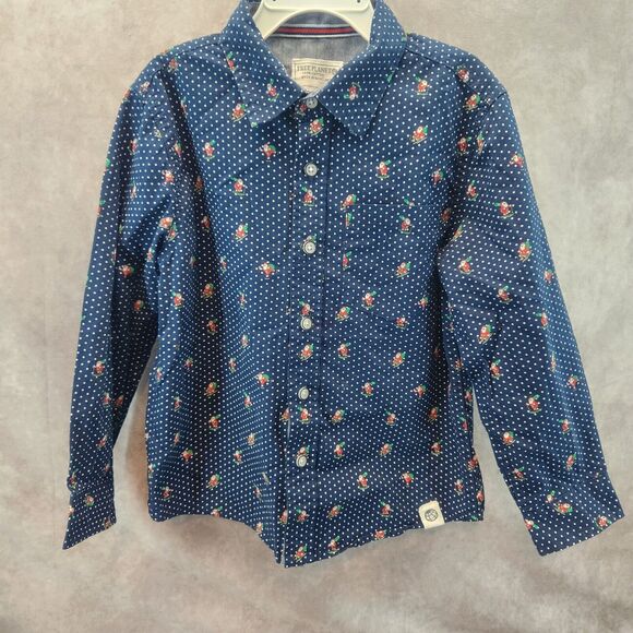 Free Planet Boy Long Sleeve Button Down Christmas Shirt Size 5 Santa Holiday EUC - Picture 1 of 6